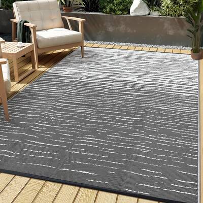 Garvee Waterproof Outdoor Rug 6x9ft – Reversible Grey & White Plastic Straw Patio Carpet – Modern Abstract, UV Resistant,...