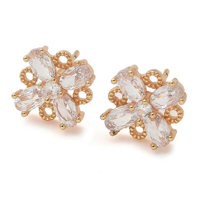 Rack Plating Flower Brass Cubic Zirconia Stud Earrings