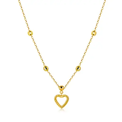 18K Gold Bead & Heart Necklace