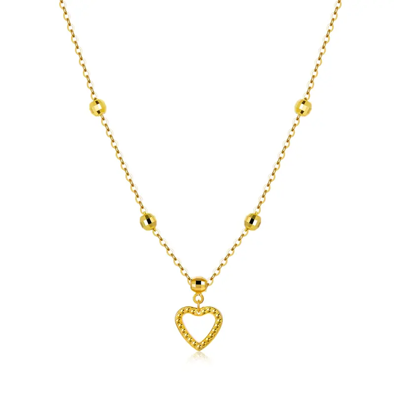 18K Gold Bead & Heart Necklace