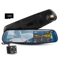 Car DVR with 32GB Storage Card, 1080P Front & Rear Dual Lens Car DVR, Super Night Vision, Loop Recording, Motion-Detection, C...