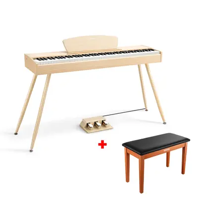 Donner DDP-80 Wooden Digital Piano - Light Oak / Piano+Wooden Two Seated Bench