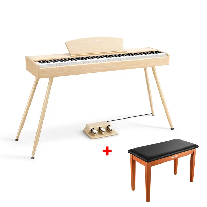 Donner DDP-80 Wooden Digital Piano - Light Oak / Piano+Wooden Two Seated Bench