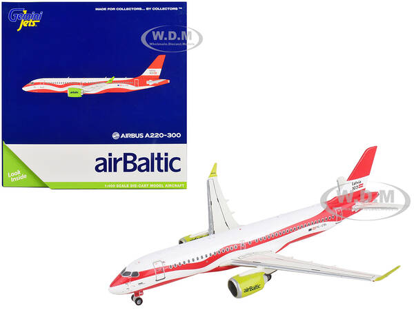 Airbus A220-300 Commercial Aircraft Air Baltic White and Red 1/400 Diecast Model Airplane by GeminiJets
