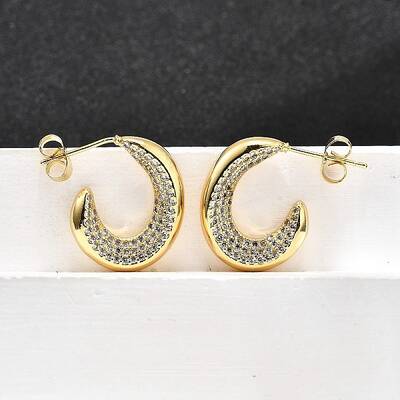 Brass Micro Pave Clear Cubic Zirconia Stud Earrings for Women