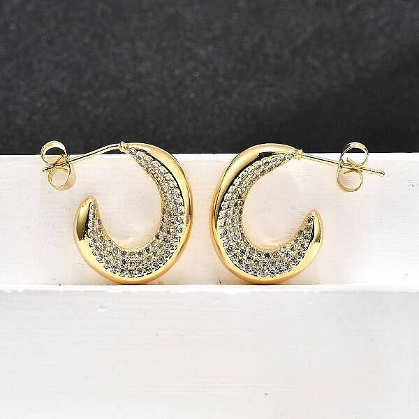 Brass Micro Pave Clear Cubic Zirconia Stud Earrings for Women