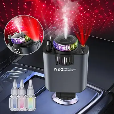 2025 Starlight 5-in-1 Car chargers | Retractable Fast Charger with Dual Ports, USB-C & Lightning Cable | Fast Charging for iP...