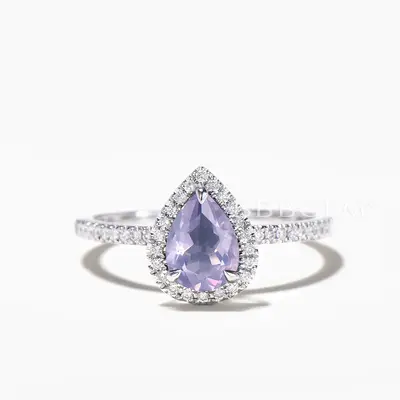 1.25CT Pear Cut Natural Lavender Amethyst Engagement Ring Diamond Halo Ring