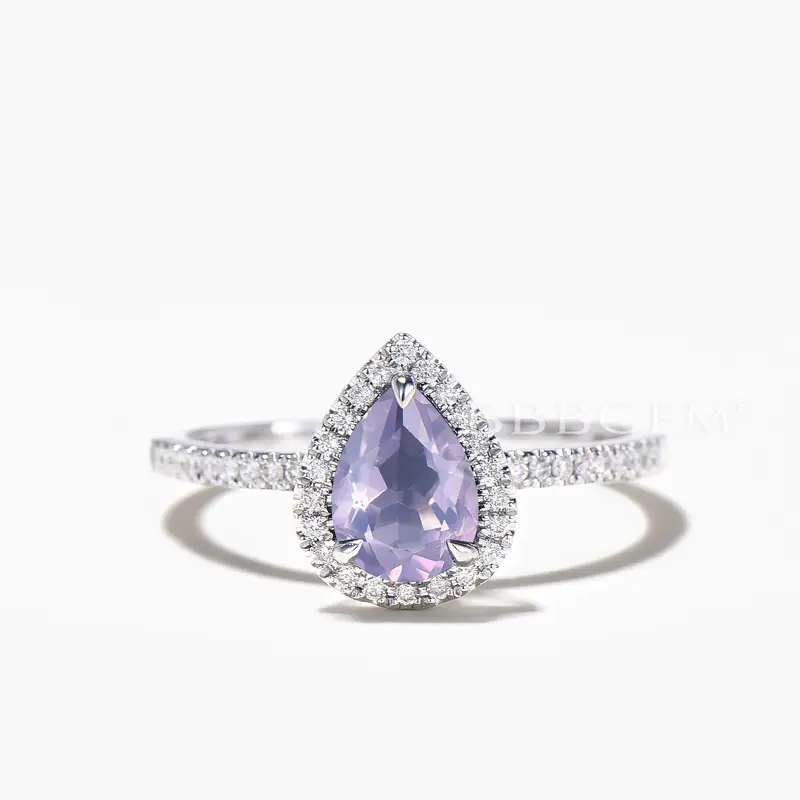 1.25CT Pear Cut Natural Lavender Amethyst Engagement Ring Diamond Halo Ring