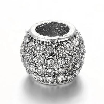 Antique Silver Plated Alloy Rhinestone European Beads