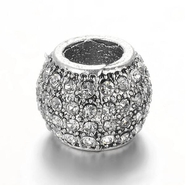 Antique Silver Plated Alloy Rhinestone European Beads