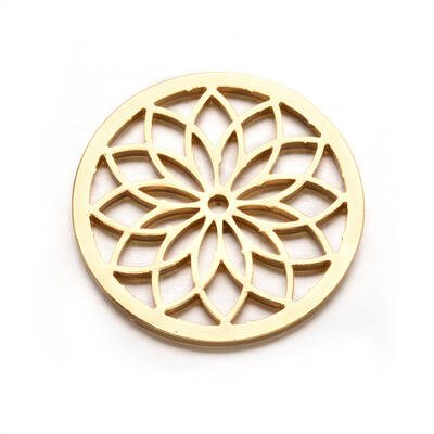 Ion Plating(IP) Flat Round with Flower 304 Stainless Steel Beads