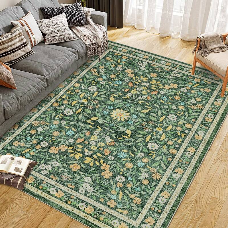 Garvee Floral Area Rugs Washable Non Slip Ultra Thin Boho Flower Indoor Floor Carpet for Girls Room Nursery Playroom Green 10...