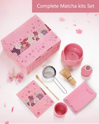 ZENS Complete Matcha Kit - 5/6/7 Pcs Set with Ceramic Bowl, Bamboo Whisk, & Accessories - Japanese-Inspired Matcha Ceremony S...