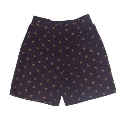 Bird Design Pleated Chino Shorts Purple Regular Striped Womens M W30