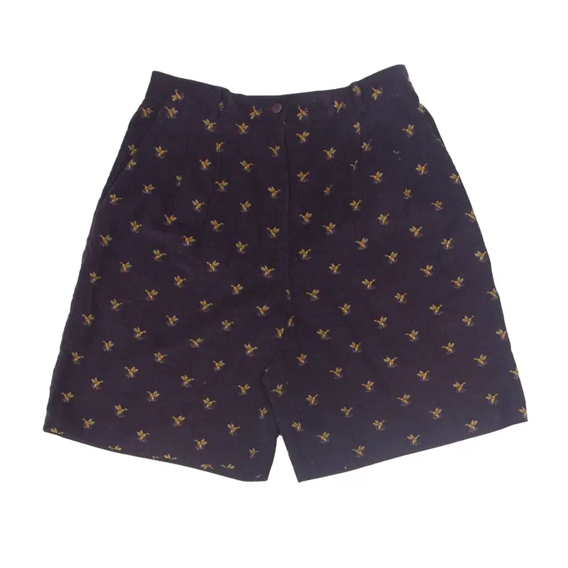 Bird Design Pleated Chino Shorts Purple Regular Striped Womens M W30