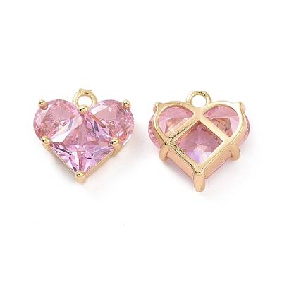 Brass Glass Heart Charms