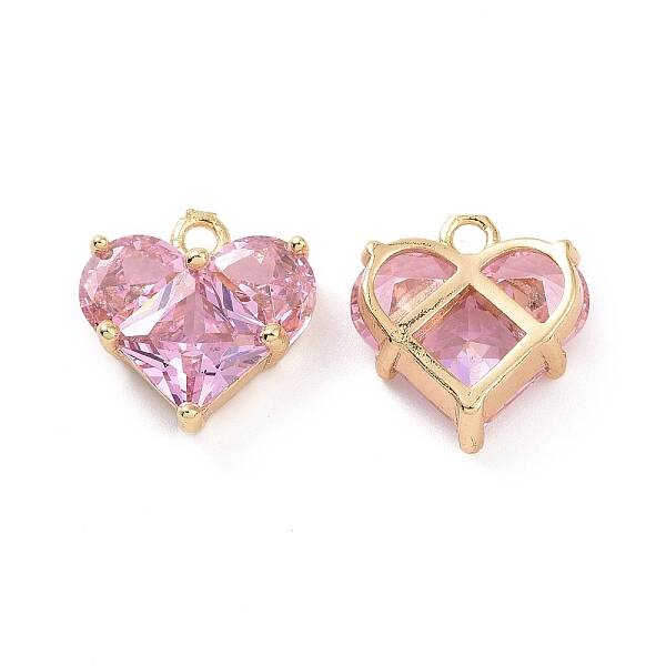 Brass Glass Heart Charms