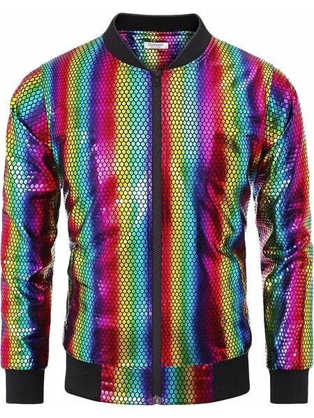 70s Disco Christmas Party Zip-up Jacket (US Only), Multicolor / L