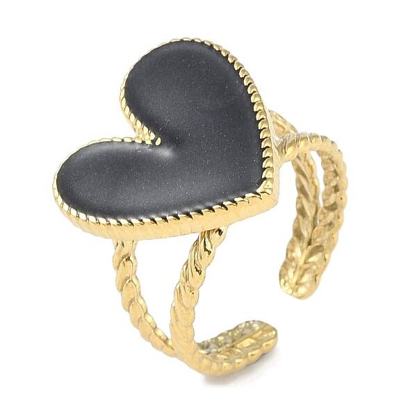 Ion Plating(IP) 304 Stainless Steel Enamel Heart Cuff Finger Rings