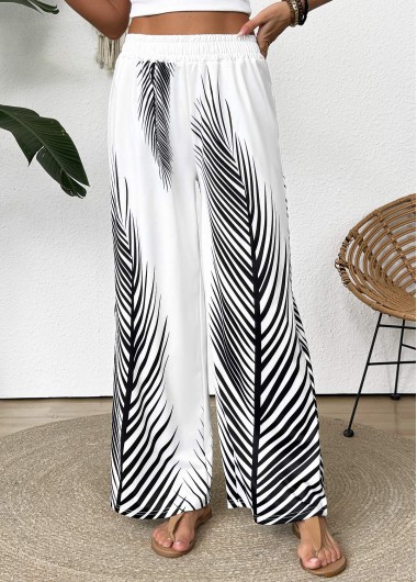 Modlily White Wide Leg Elastic Waist Mid Waisted Pants - S