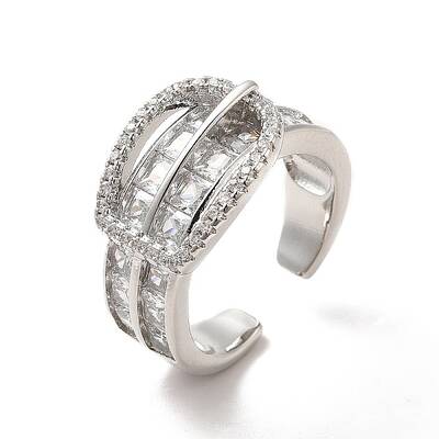 Clear Cubic Zirconia Buckle Shape Open Cuff Ring