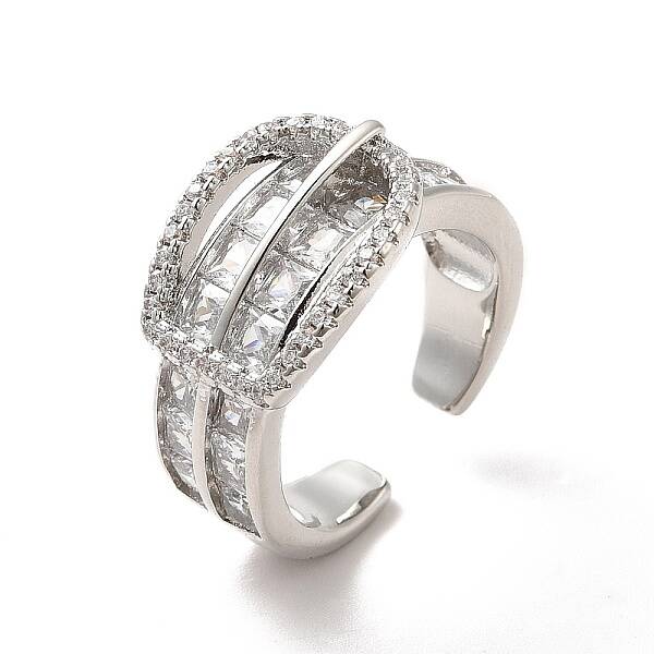 Clear Cubic Zirconia Buckle Shape Open Cuff Ring