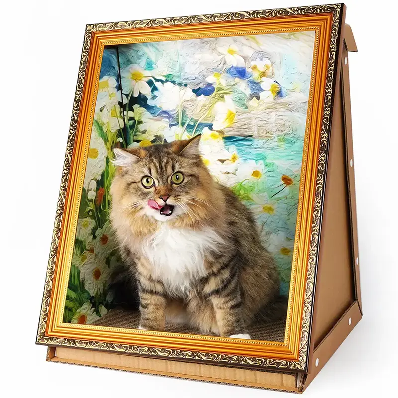 Cat Scratching Board - Art 3D Oil Painting Cat Nest for Cats with Scratching Board, Cat House & 3D Pastel Design for All Seas...
