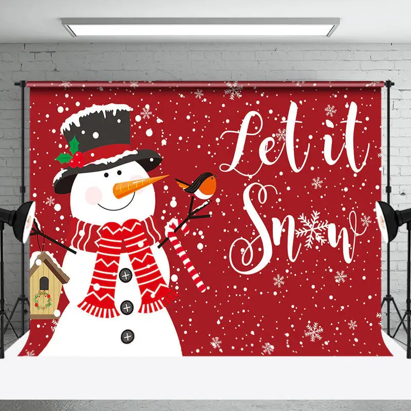 Aperturee Let It Snow Snowman Red Festive Christmas Backdrop - Aperturee