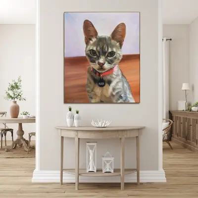 Original Cat Portrait from Photo Pets Abstract Acrylic Painting for Bedroom Decor | PAINTING FROM PHOTO #57