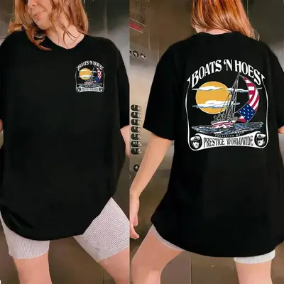 Boats n Hoez Summer Step Brothers Movie Shirt Fitted Crew Neck Short Sleeve Casual Top for Him Gifts Breathable Cotton Street...