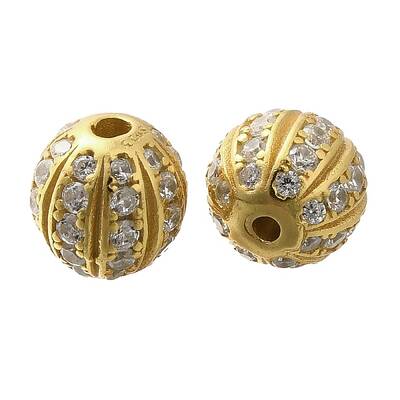 925 Sterling Silver Micro Pave Clear Cubic Zirconia Beads