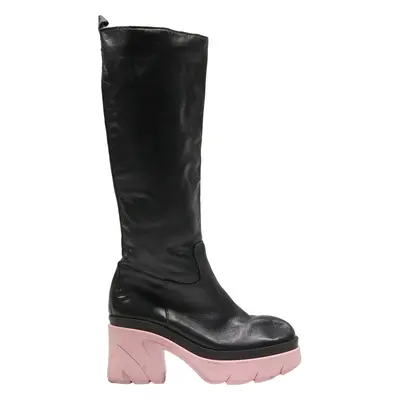 QUEEN HELENA Platform High Boots Black Leather Womens UK 5