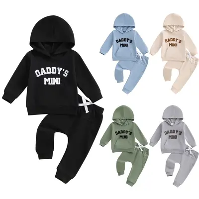 Canrulo Baby Boy Fall Winter Outfits Daddy's Mini Letter Embroidery Long Sleeve Hooded Tops Sweatshirt Pants Toddler Clothes ...