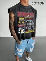 Men's Regular Fit Racing Print Round Neck Tank Top, Casual Sleeveless Graphic Vest for Spring & Fall, Fashion Men's Top for D...