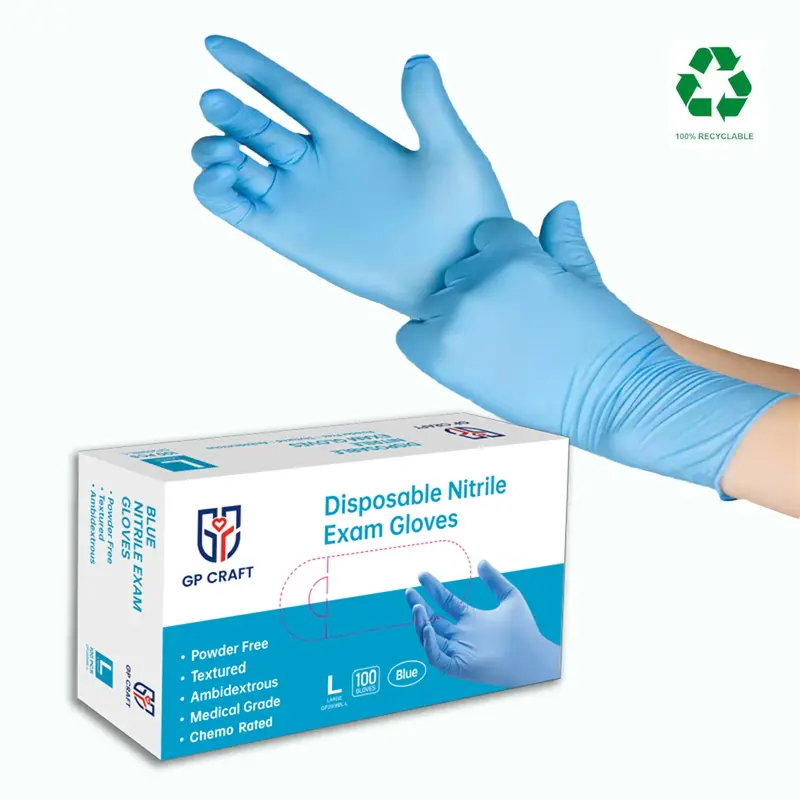 GP Craft Blue Nitrile Standard Disposable Gloves, Powder-Free, Latex-Free, Waterproof, Non-Slip, 4mil , for Household Cleanin...