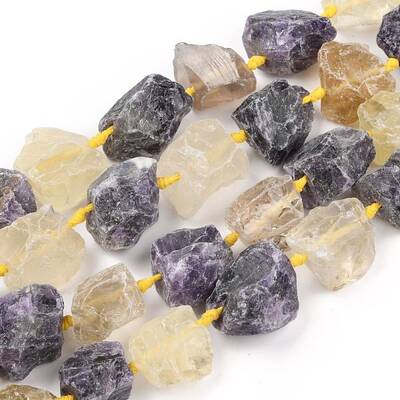 Rough Raw Natural Amethyst and Lemon Quartz Beads Strands