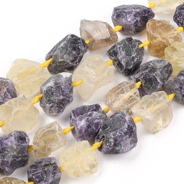 Rough Raw Natural Amethyst and Lemon Quartz Beads Strands