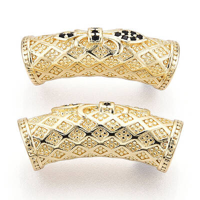 Brass Micro Pave Cubic Zirconia Tube Beads