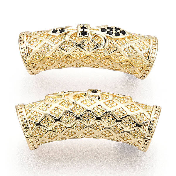 Brass Micro Pave Cubic Zirconia Tube Beads