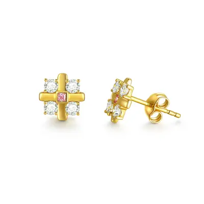 14K Gold Moissanite Cross Stud Earrings