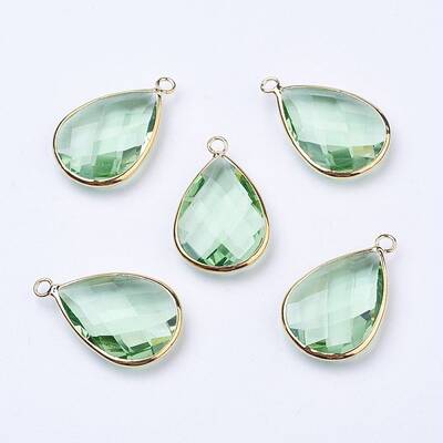 Golden Tone Brass Glass Teardrop Pendants