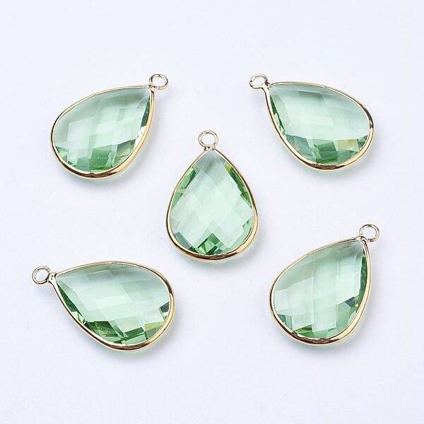 Golden Tone Brass Glass Teardrop Pendants