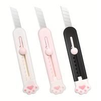 Cute Cat Paw Design Box Cutter, 3 Counts Portable Mini Cutter, Office Cutting Supplies for Scrapbooking, Crafts, Gift Wrappin...