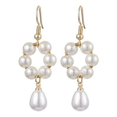 Plastic Pearl with Brass Dangle Earrings for Women