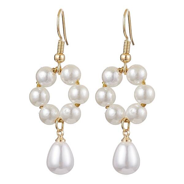 Plastic Pearl with Brass Dangle Earrings for Women