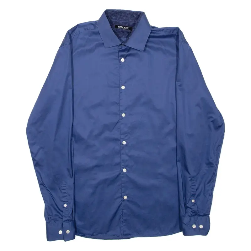 DKNY Mens Plain Shirt Blue Long Sleeve M