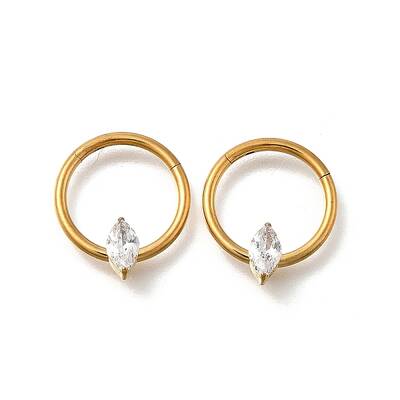 304 Stainless Steel Clear Cubic Zirconia Horse Eye Hoop Nose Rings