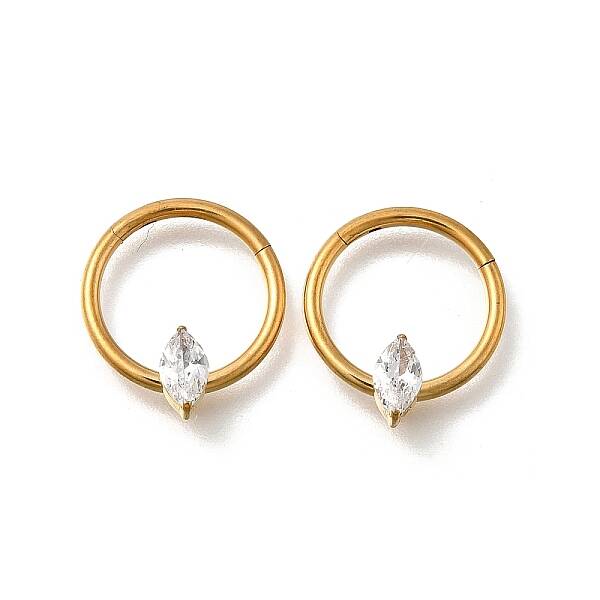 304 Stainless Steel Clear Cubic Zirconia Horse Eye Hoop Nose Rings