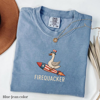 Comfort Colors Funny 4th of July Duck T-Shirt, Firequacker T-Shirt, Patriotic Rocket Duck Tee, Independence Day Graphic Tee, ...